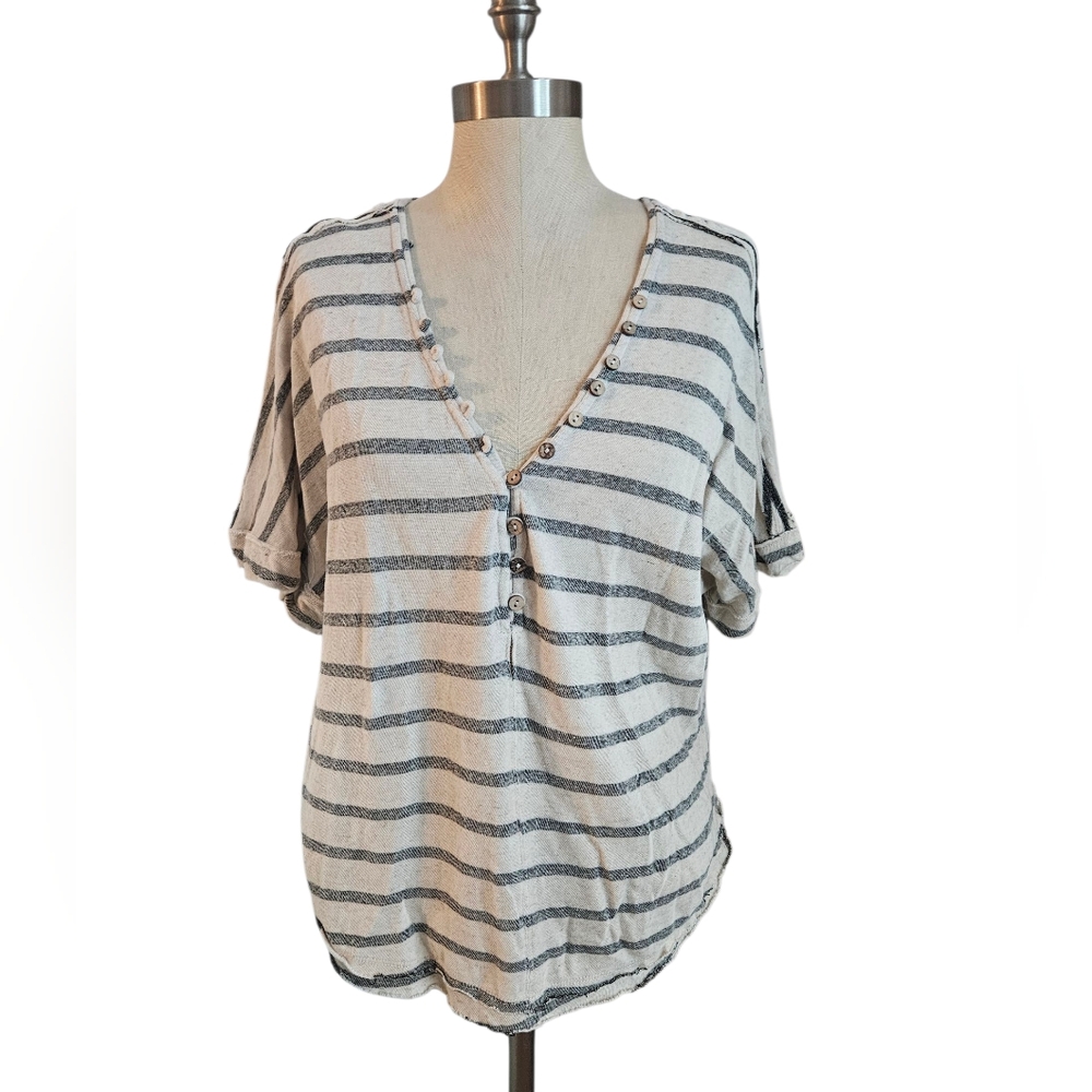 BY TOGETHER Reverse Print Striped Linen Top | SZ S
